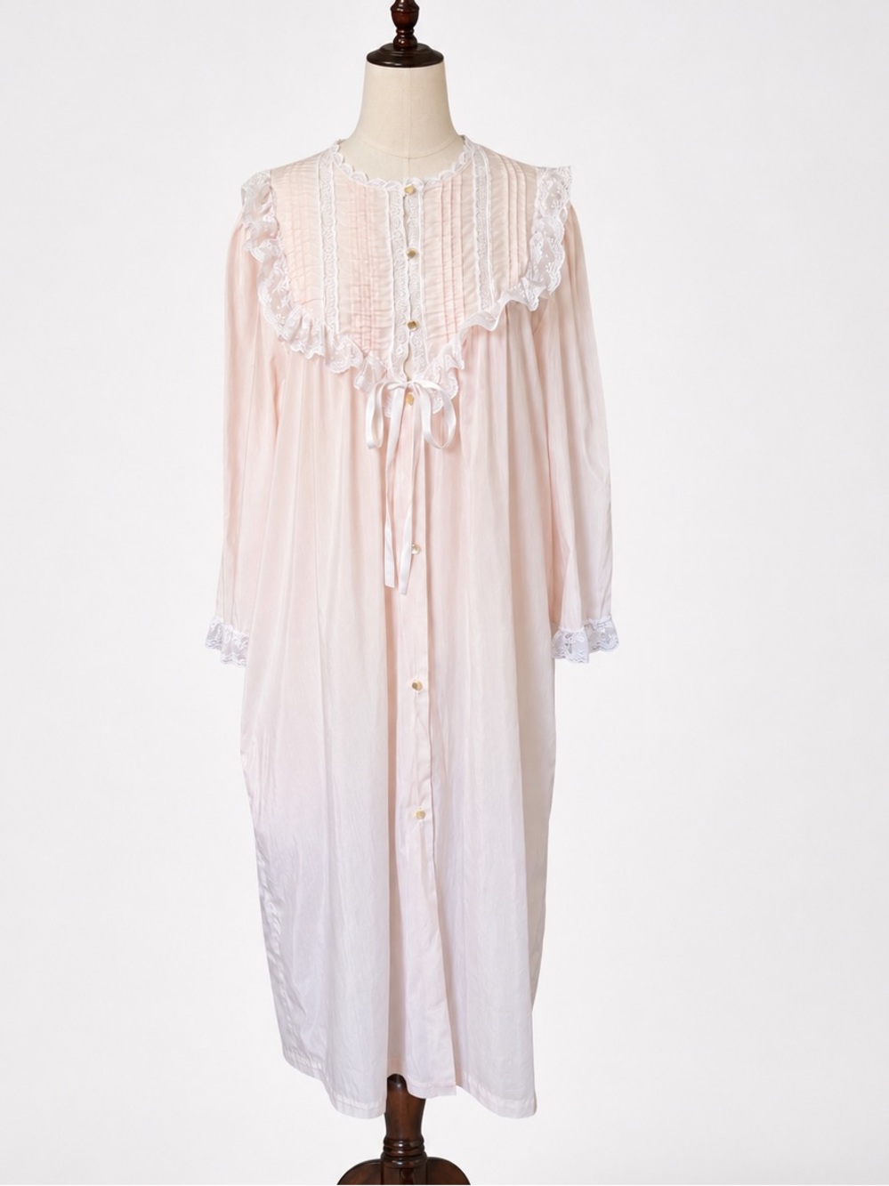 Vintage Barbizon Pink Lace Trim Long Sleeve Nightgown Robe House Dress